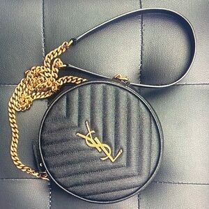 Yves Saint Laurent Black and Gold Round Bag